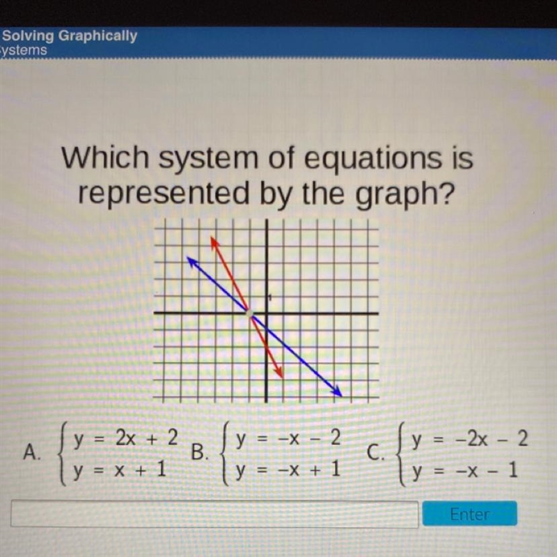 Which system of equations is represented by the graph? A. y = 2x + 2 y = x + 1 B. y-example-1