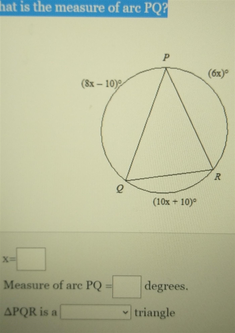 What is the measure of arc PQ​-example-1