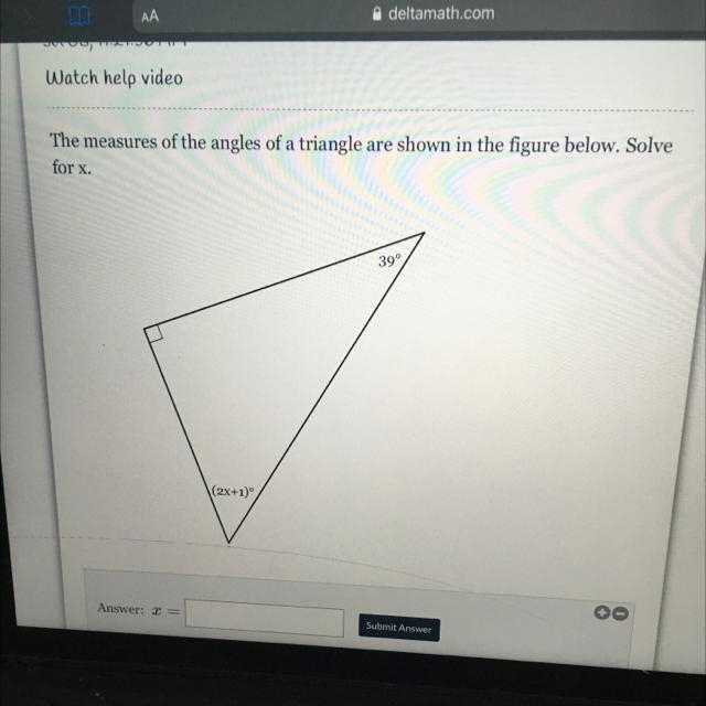 The measures of the angles of a triangle are shown in the figure below. Solve for-example-1