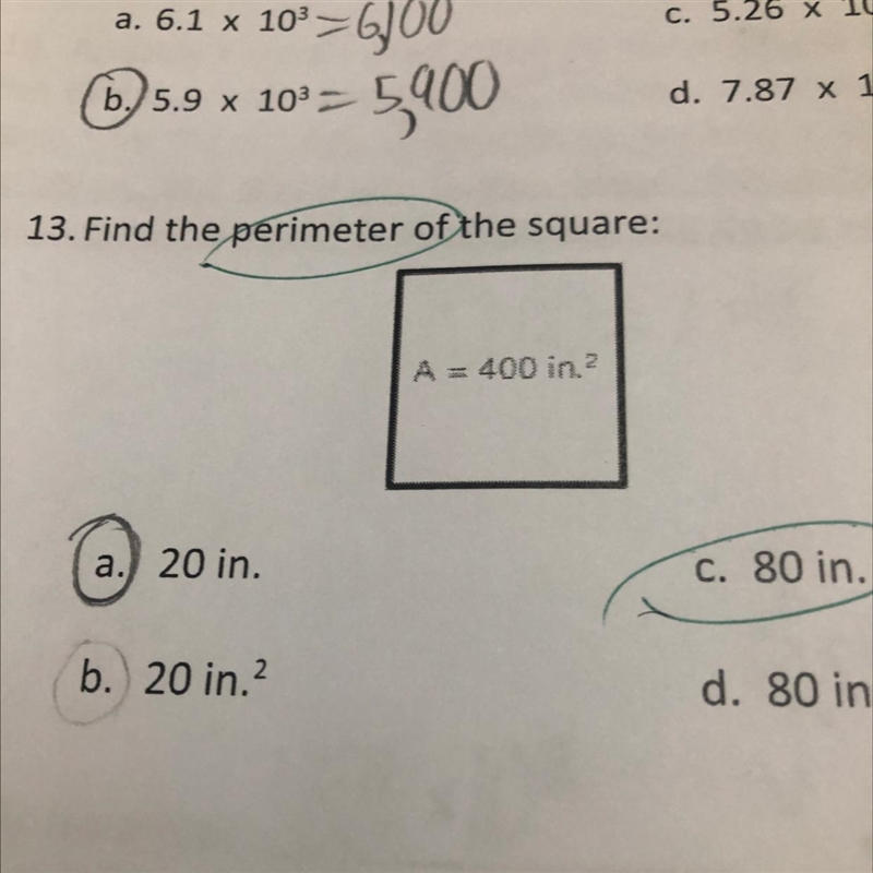 Find the perimeter of the square: A = 400 in second power How do you do the work to-example-1