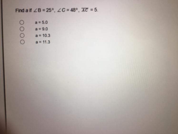 Find a if ZB = 25°, ZC = 48°, AC = 5.-example-1