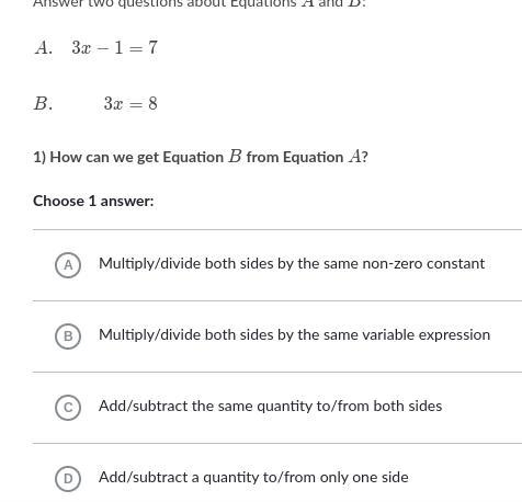 Answer two questions about Equations AAA and BBB: \begin{aligned} A.&&3x-1&amp-example-1