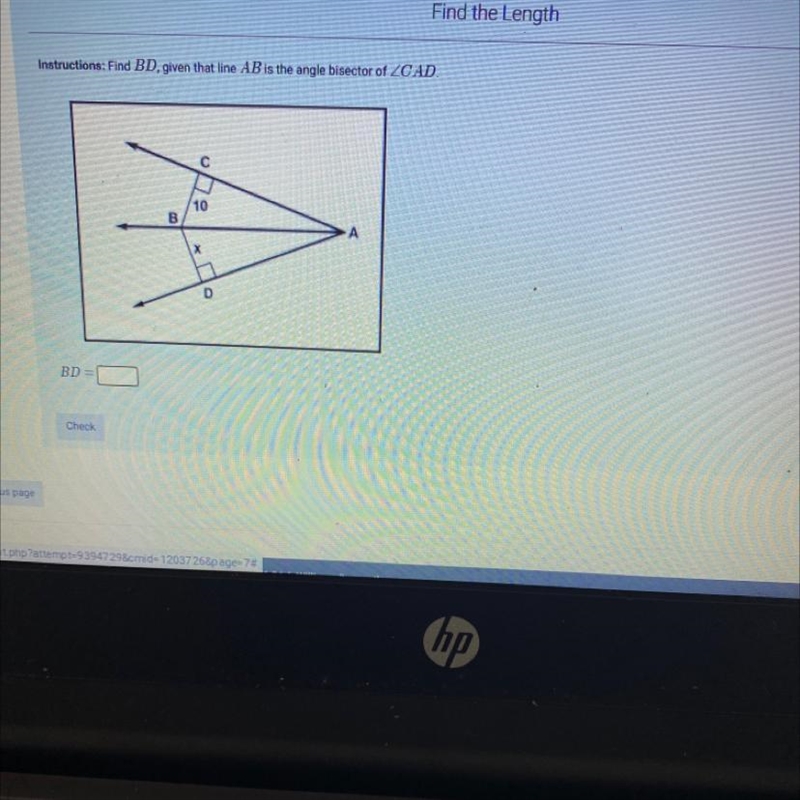 Find BD , given that line AB is the angle bisector of-example-1