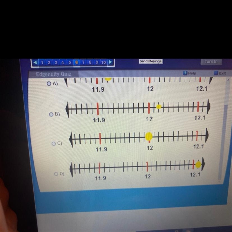 it says, which number line illustrates 11.92? If u need to, press on the pic and ABCD-example-1