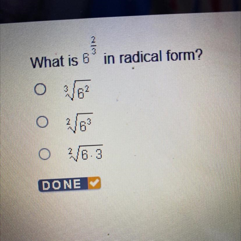 What is 6° in radical form? o 6 06 O 2/6.3-example-1