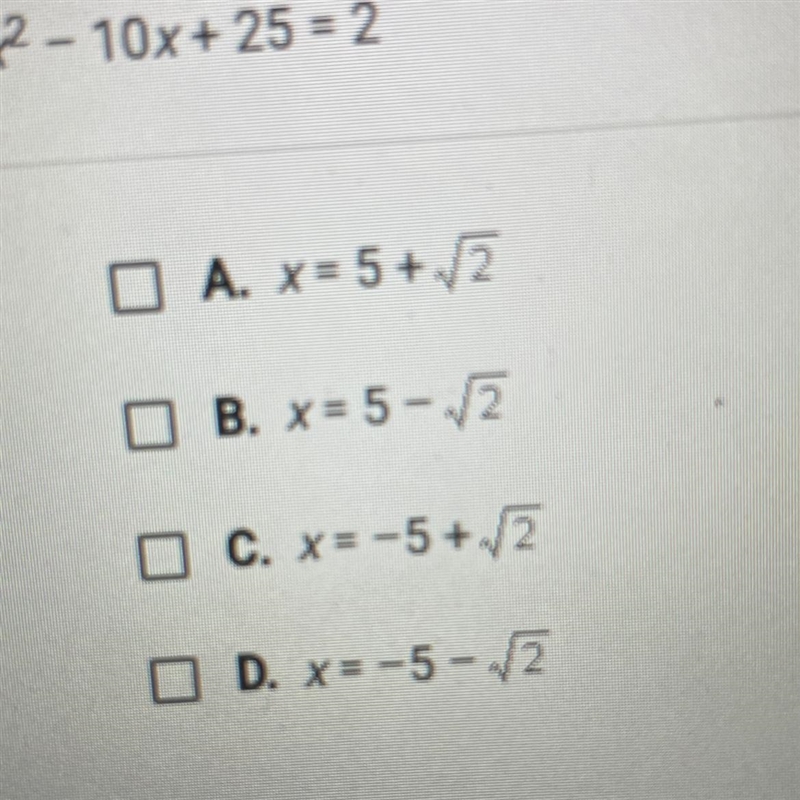 Question 22 of 25 Use completing the square to solve this quadratic equation. Check-example-1