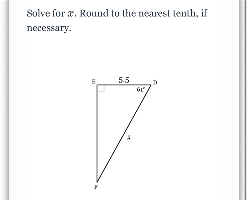 Solve for x. Round to the nearest tenth, if necessary.-example-1