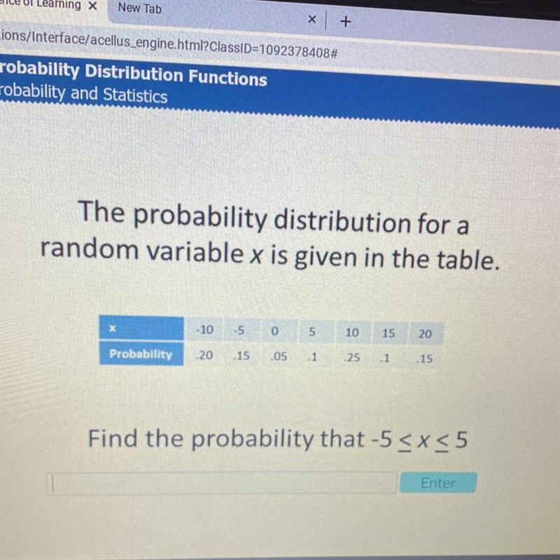 Acellus The probability distribution for a random variable x is given in the table-example-1