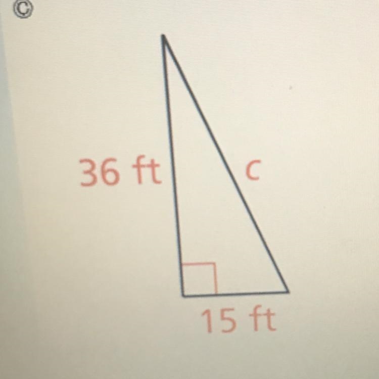 Does this triangle have a hypotenuse about 39 feet long?-example-1