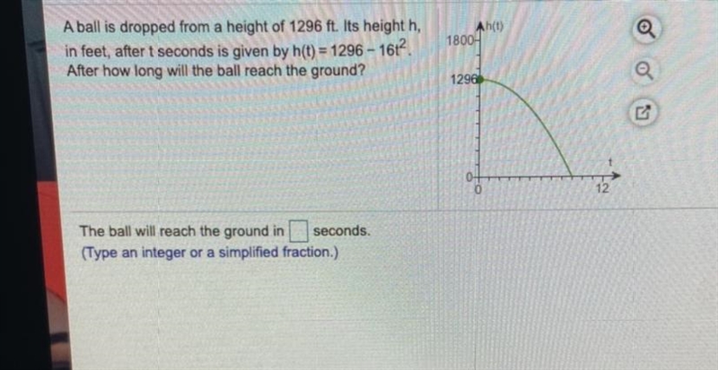 Ah(t) 1800- A ball is dropped from a height of 1296 ft. Its height h, in feet, after-example-1