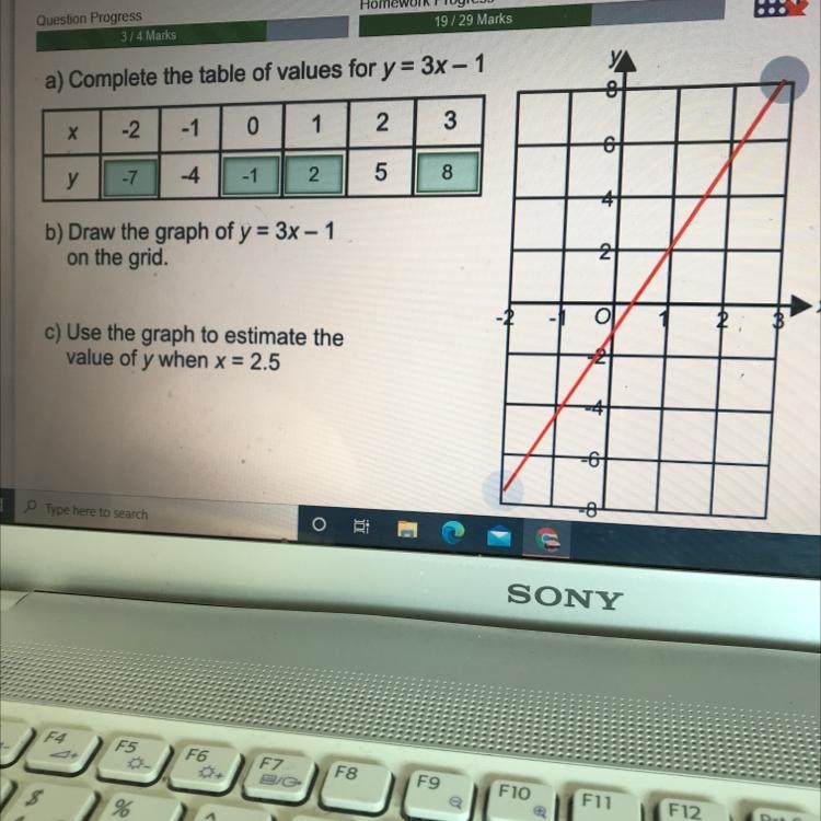 Use the graph to estimate the value of y when x = 2.5-example-1