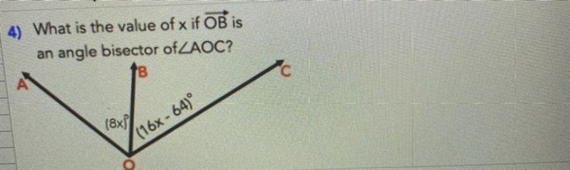 What is the value of x if OB is an angle bisector of-example-1