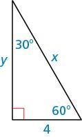 Find the values of x and y . Write your answer in simplest form.-example-1