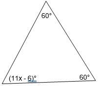 Find the degree measure of the angle expressed by 11x-6.-example-1