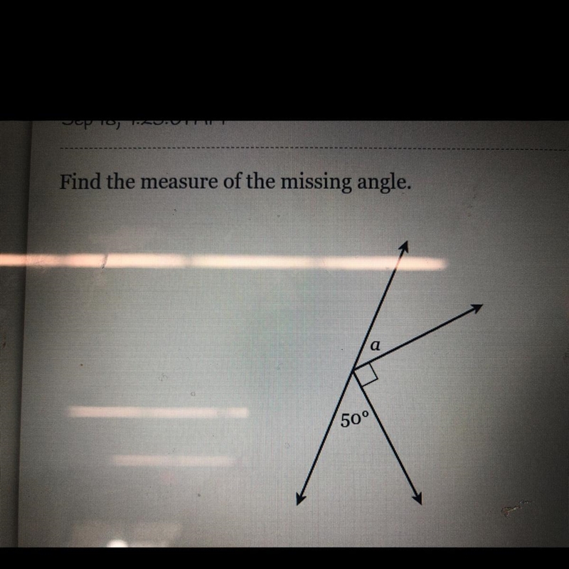 Find the measure of the missing angle. a 50°-example-1