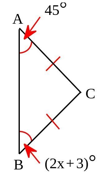 Algebra!! In the triangle to the​ below, the measure of ∠A equals the measure of ∠B-example-2