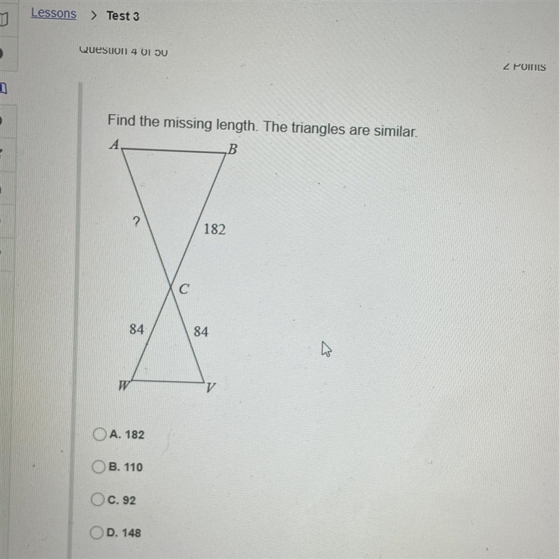 Find the missing length. The triangles are similar.-example-1