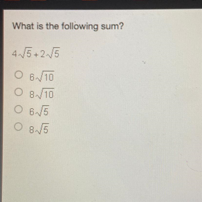 What is the following sum? 4.5+2V5 O 6.10 O 8/10 O ENG O ONE-example-1