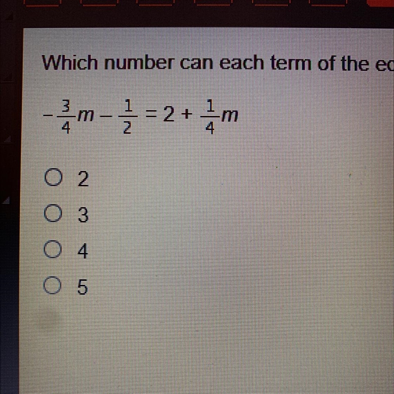 Which number can each term of the equation be multiplied by to eliminate the fractions-example-1