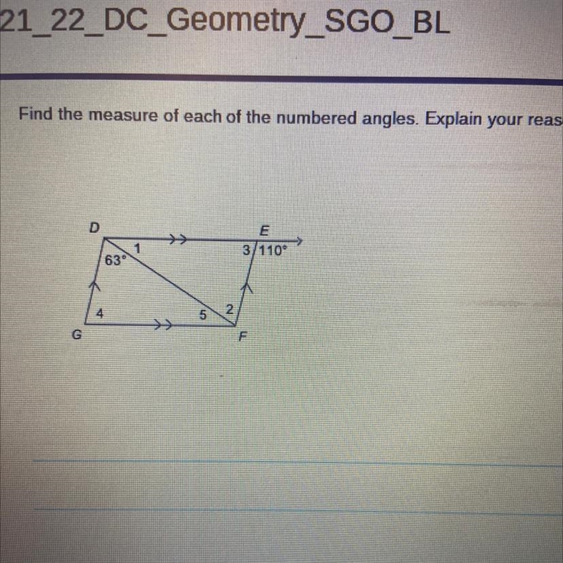 Find the measure of each of the numbered angles. Explain your reasoning for each angle-example-1