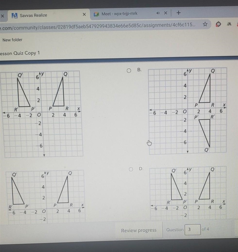 PLEASE HELP choose the image og PQR and P'Q'R after a translation of 2 units right-example-1