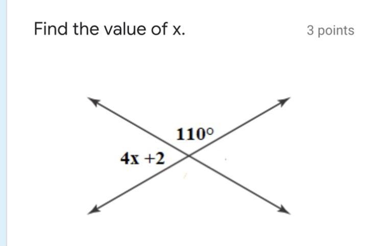 Find the value of x, 110°, 4x+2, and if you can help with steps that would be great-example-1