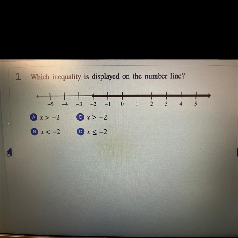 Which inequality is displayed on the number line?-example-1