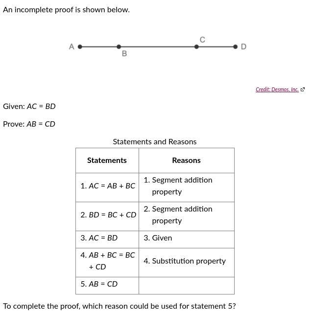 To complete the proof, which reason could be used for statement 5?-example-1