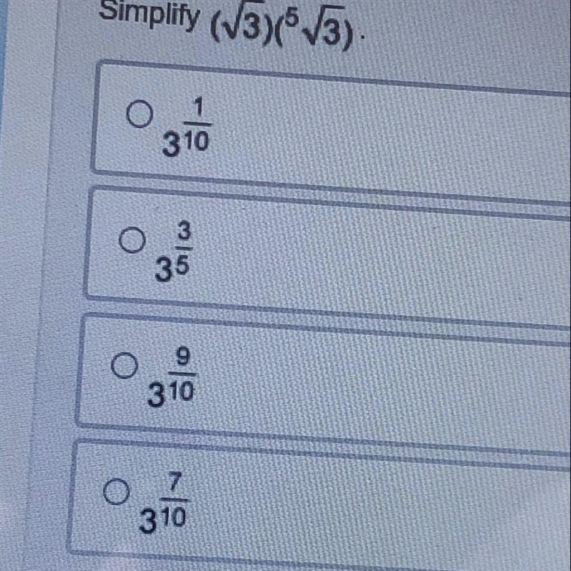 Simplify (square root 3)(^5 square root 3)-example-1