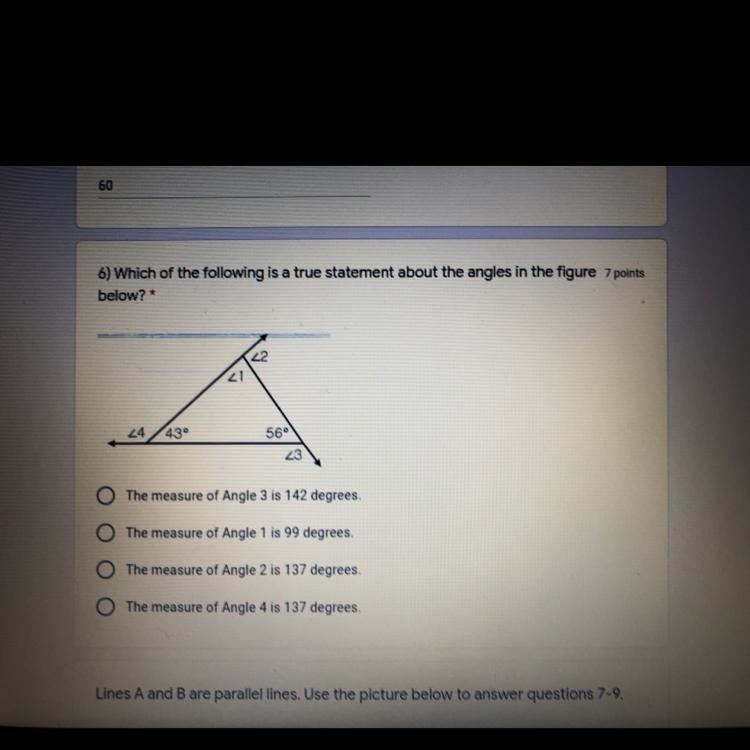 Which of the following is a true statement about the angles in the figure below?-example-1