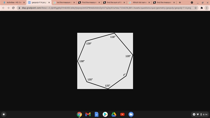 Find the measure of y. 145° 130° 129° 134°-example-1