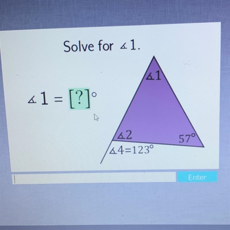 Solve for <1. <1 <1 = [?] <2 <4=123° 57°-example-1