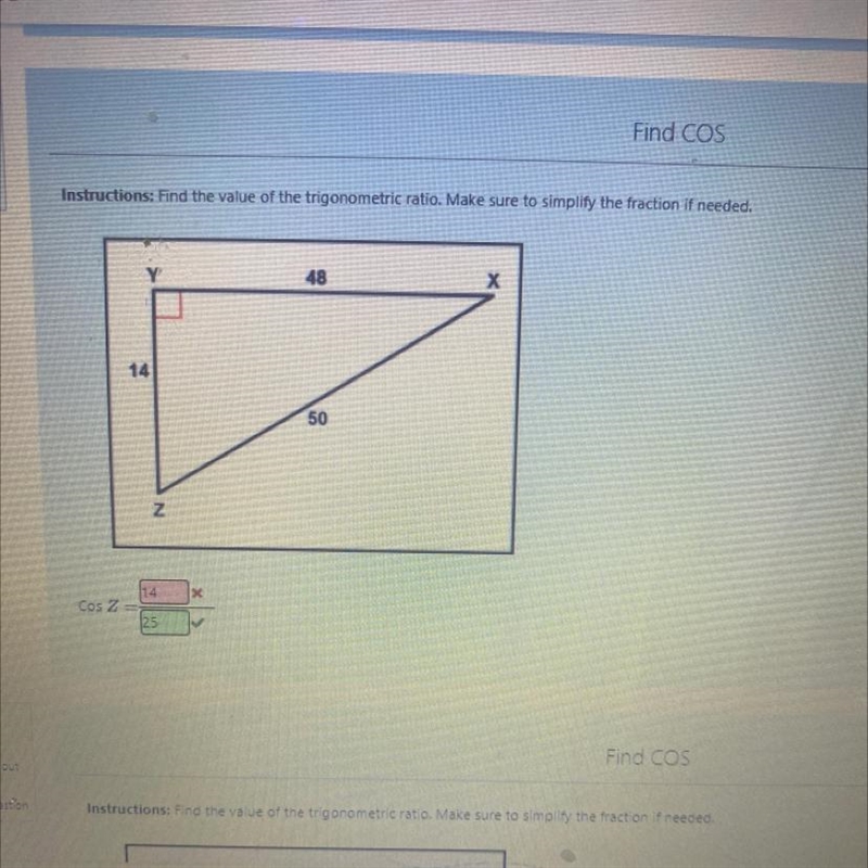 Find the value of the trigonometric ratio, Make sure to simplify the fraction if needed-example-1