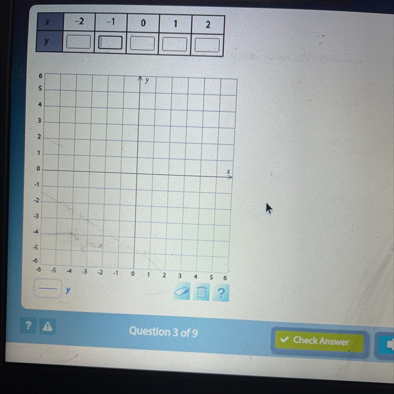 Help complete the table for the equation y= x - 2. Then use the table to graph the-example-1