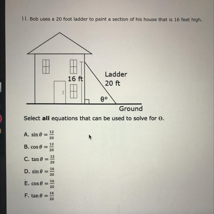 Select all equations that can be used to solve for 0. If you have time, can you please-example-1