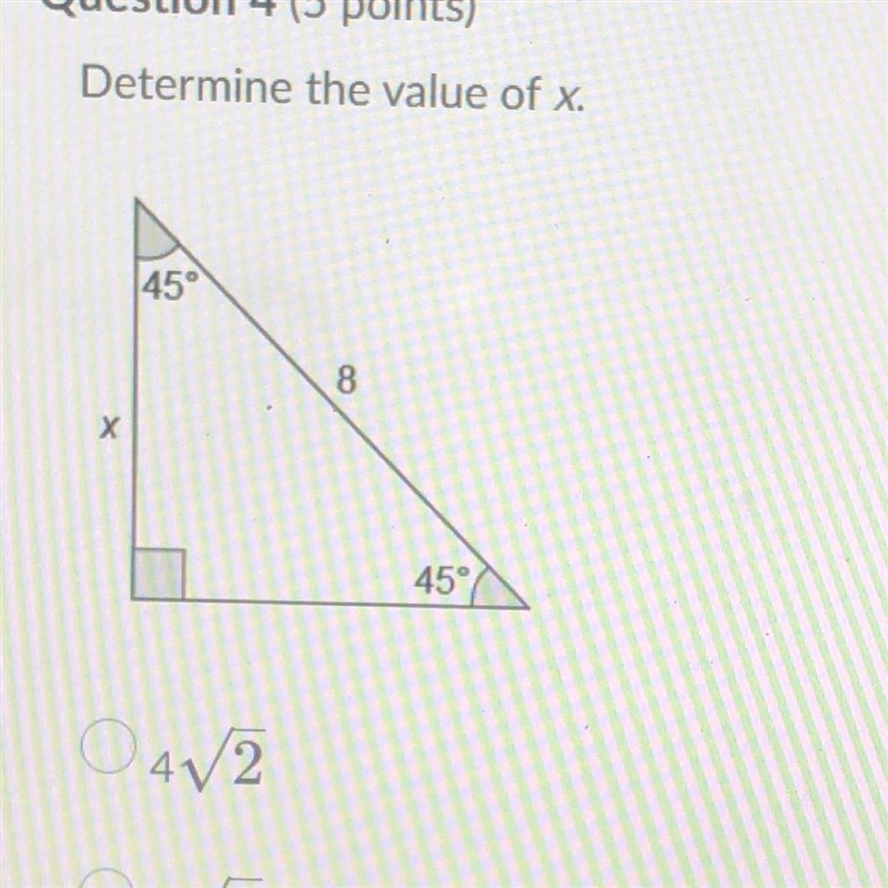 Question 4 (5 points) Determine the value of x. 4v2 8V2 4 8-example-1