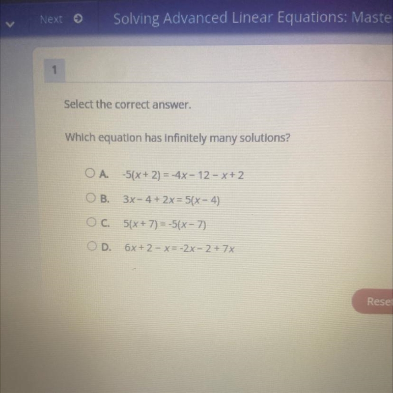 Which equation has infinitely many solutions?-example-1