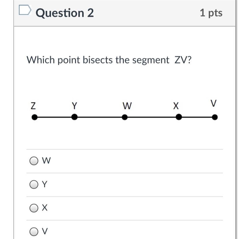 Which point bisects the segment ZV?-example-1