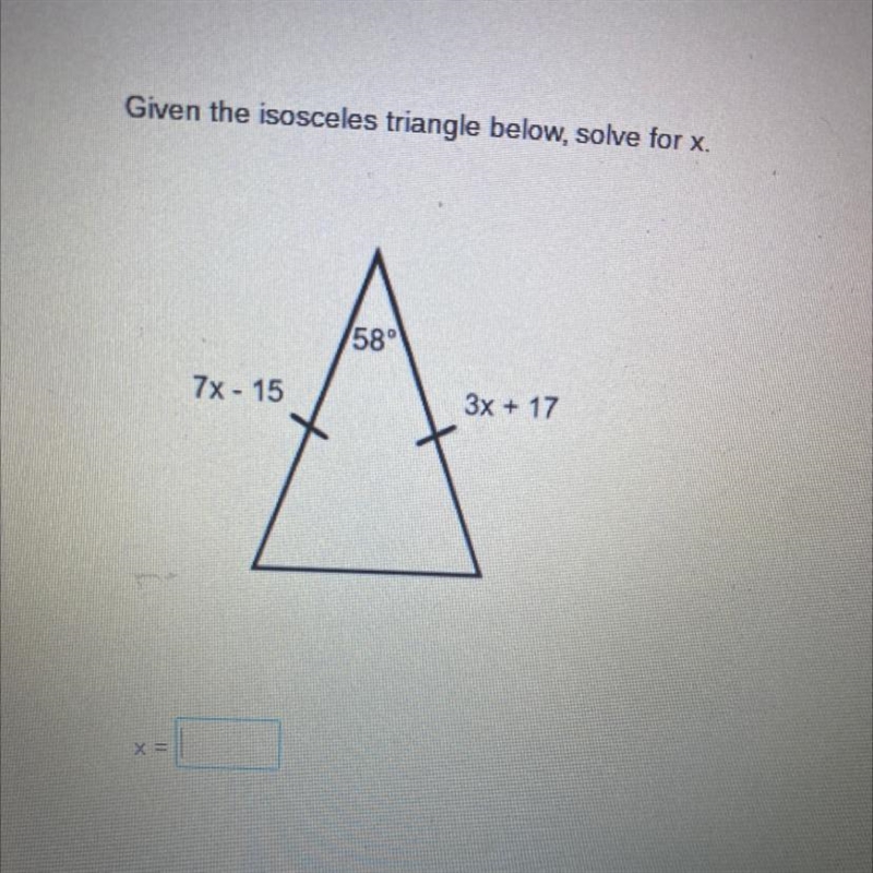 What would x equal for these equations of the triangle-example-1