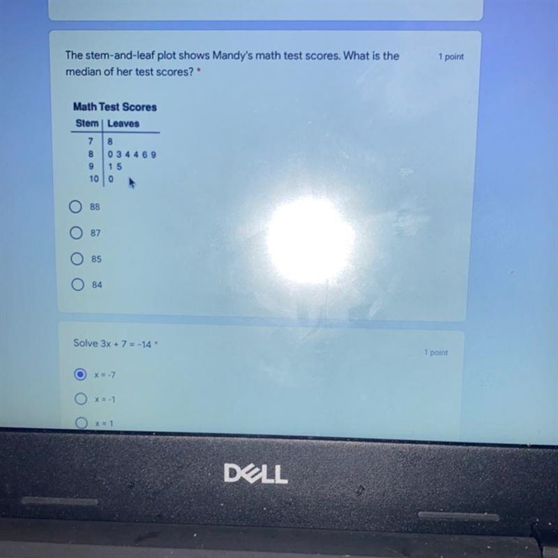 10 points! Brain person too! The stem-and-leaf plot shows mandy’s math test scores-example-1