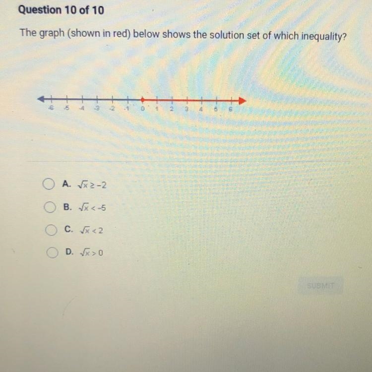 HELPPPPPPP PLSSS The graph (shown in red) below shows the solution set of which inequality-example-1