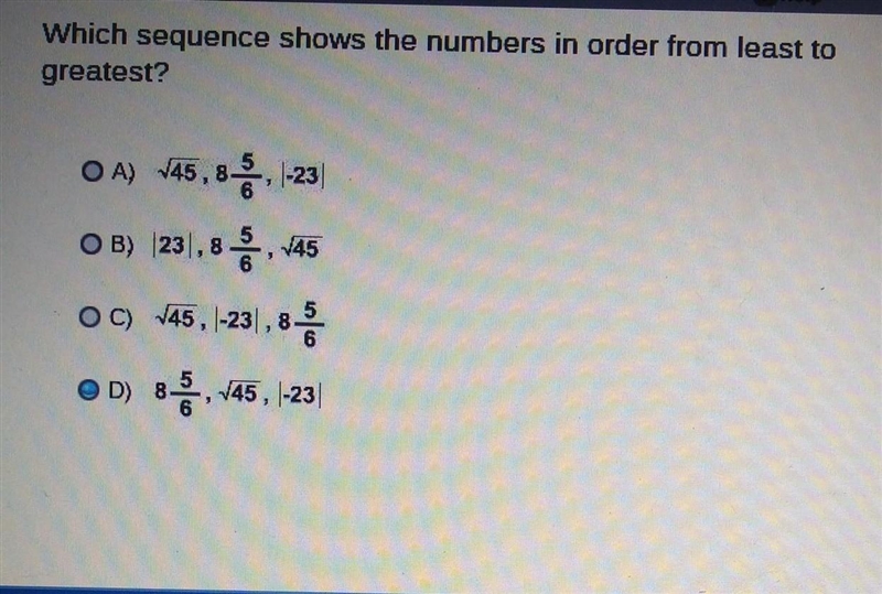 Which sequence shows the number in order from least to greatest? please help​-example-1