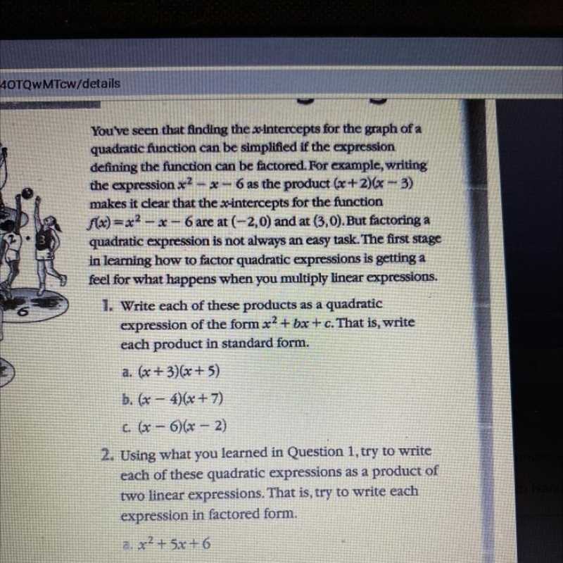 1. Write each of these products as a quadratic expression of the form x2+bx+c. That-example-1