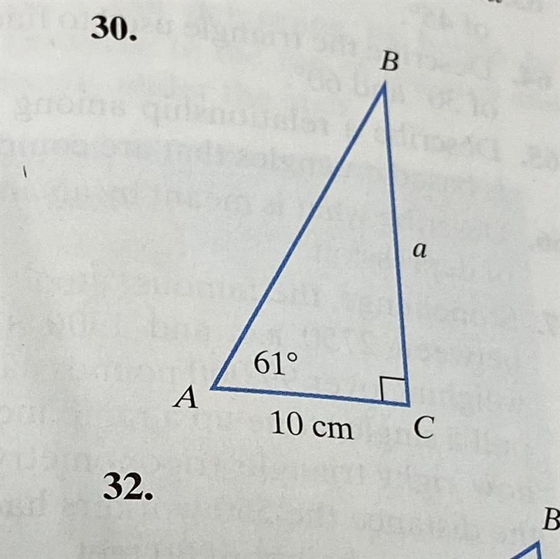 Find the measure of the side of the right triangle whose length is designated by a-example-1