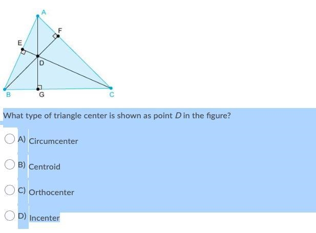 PLEASE PLEASE HELP ME ON THIS IF YOU CAN!!!!!!! What type of triangle center is shown-example-1