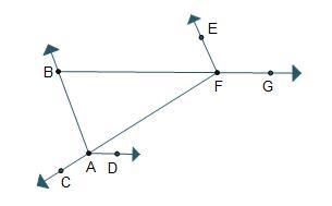 Which represents an exterior angle of triangle ABF? ∠BAD ∠AFE ∠CAD ∠CAB-example-1