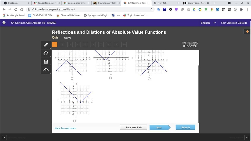 Which graph represents the function f(x) = −|x − 2| − 1?-example-1