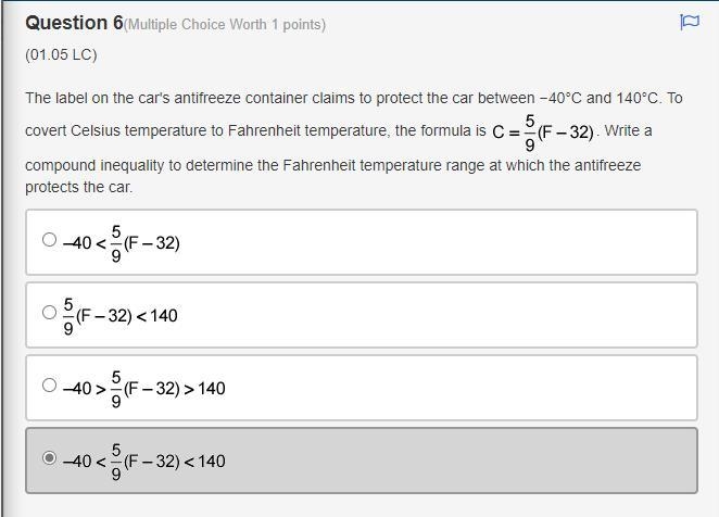 The label on the car's antifreeze container claims to protect the car between −40°C-example-1