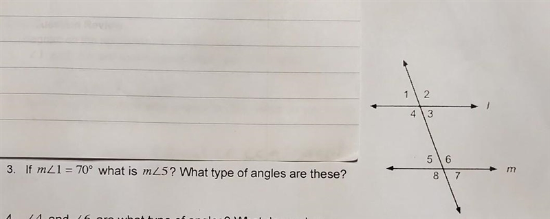 help can someone please explain "what type of angle is m< 1=70° m<5? what-example-1