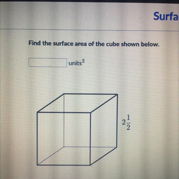 Find the surface area of the cube shown below. units? 2 1/2-example-1